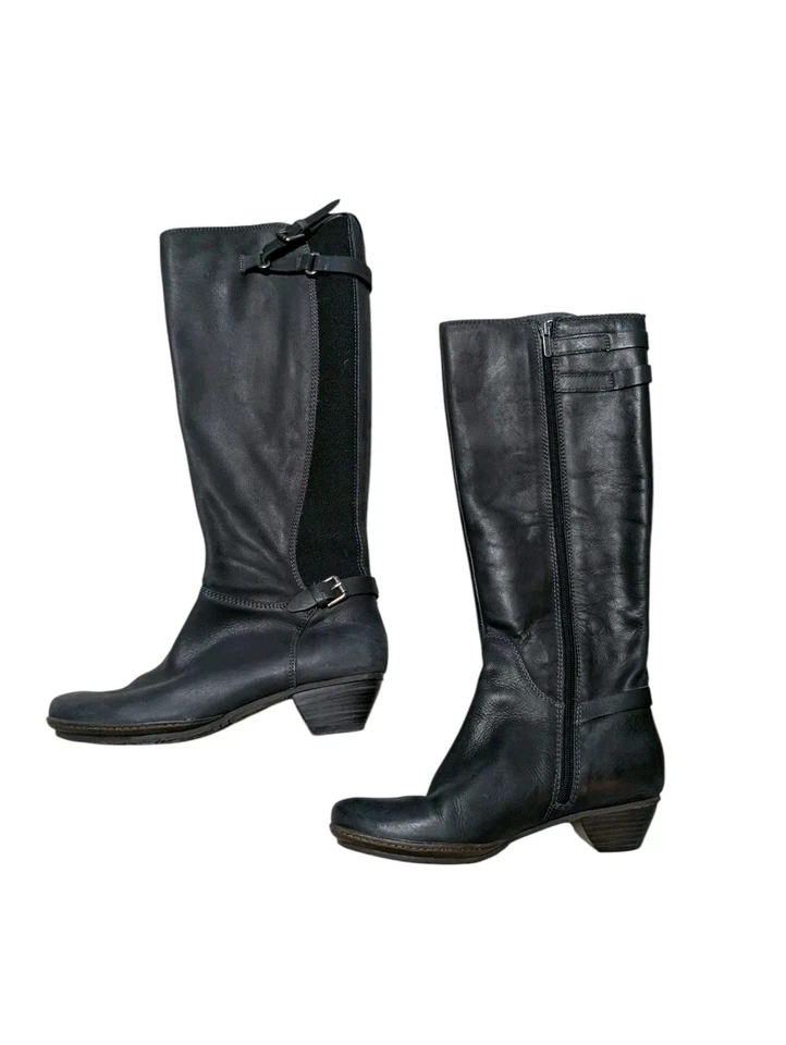 Clarks Botas Mujer 6.5M Malia Alto Montar Cuero Negro Cremallera Lateral Tacones 26102069 Foto 2 de 4