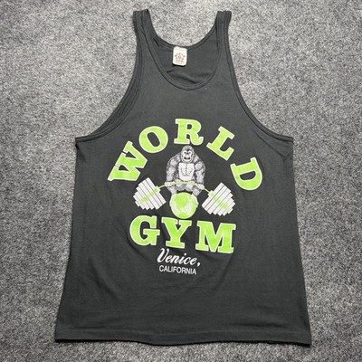 Vintage World Gym Venice 80s 90s Single Stitch Active Wear Bodybuilding L Neon