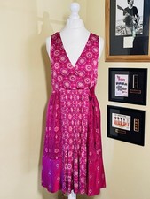 BNWOTs ODD MOLLY Pink Satin V Neck Patterned Wrap Midi Dress Sz 1 Uk 8