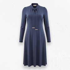 Michael Kors Navy Tie Neck Long Sleeve Shift Dress Size XS Minimalist Officecore