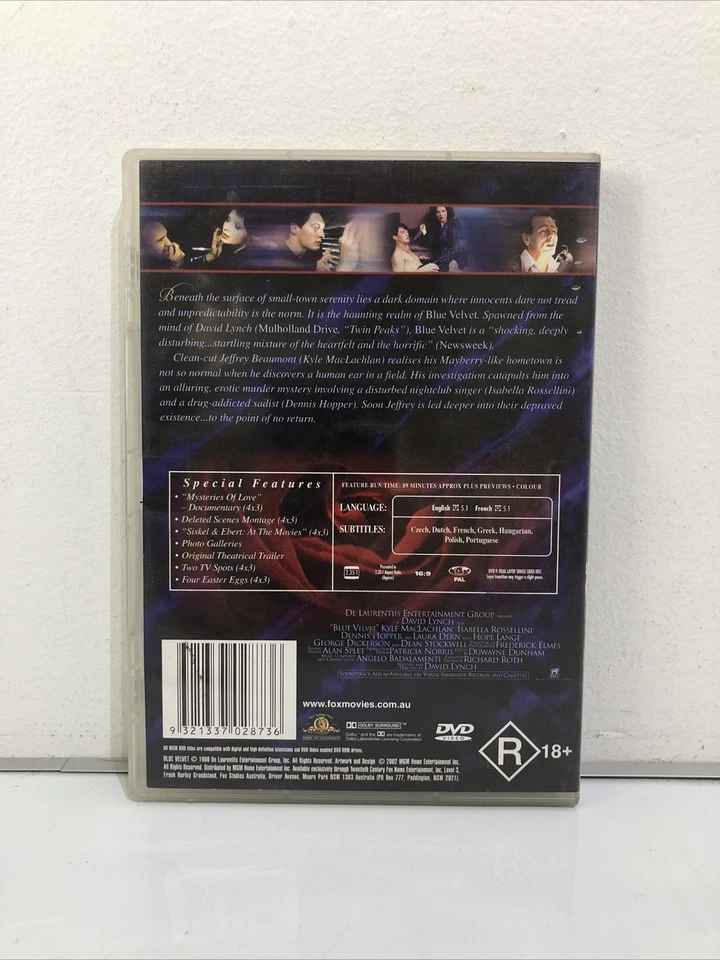 BLUE VELVET Special Edition DVD 1986 David Lynch Isabella Rossellini - GC - R18+ - Image 2 of 4