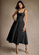 Olivia Black Pleated Midi Dress-AZAZIE|25113