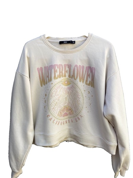 SPORTSGIRL Crew Neck cropped Pullover Sweatshirt Waterflower Logo S cotton blend