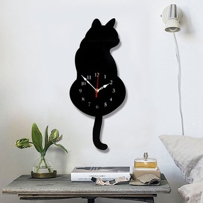 Topkey Wall Clock Creative DIY Cat 42 cm x 18 / 16.6 in x 7.1 in, Black 