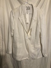NWT Linen Blend White M Blazer Classic Minimalist Cottage core Timeless