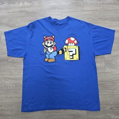 Super Mario Bros T Shirt Men's Nintendo Game Logo Block Blue Gamer  Size L