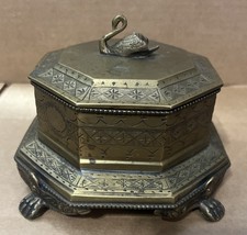 MOTTAHEDEH BRASS SWAN BOX OCTAGONAL PAW FEET LIDDED ORNATE VINTAGE ANTIQUE