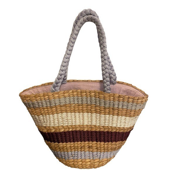 The Sak Woven Straw Striped Tote Bag Multi Color Braided Rope