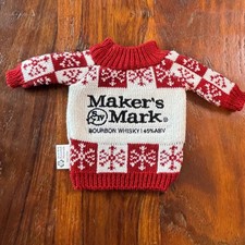 Makers Mark Bourbon Whisky Bottle Sweater Red White Snowflake Holiday Barware