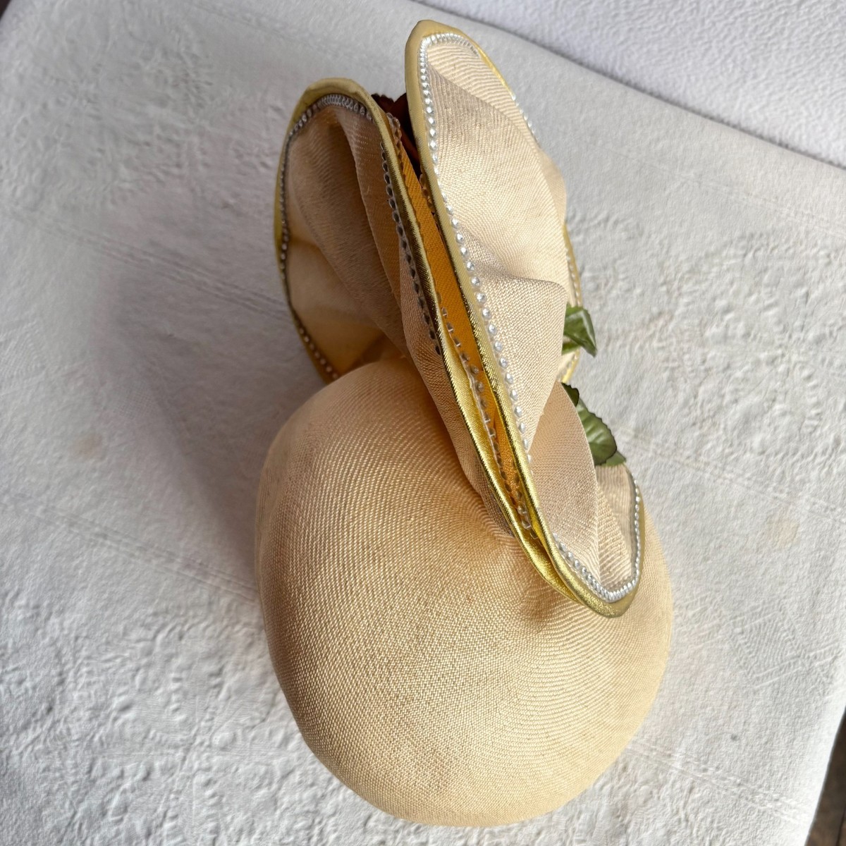Cream Colored Dramatic Church Hat Jack McConnell Red Feather Vintage Jack Mcconnell Red Feather Rhinestone Wide Brim Wool  main image 3