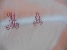 ANCIEN DRAP LIN CREME"MA"ROUGE COUTURE CENTRALE OURLETS MAIN 180X300 CM n°1
