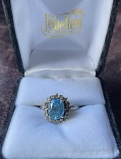 Platinum Over Sterling Silver, Swiss Blue Topaz & White Topaz Ring, Size O