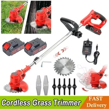 Electric Cordless Grass String Trimmer Lawn Edger Weed Wacker Cutter + 2 Battery