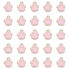 40Pcs Enamel Paw Print Charm Dog Paw Footprint Charms Metal Pink/Gold