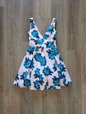 Betsey Johnson Bow Back Fit & Flare Dress Pink Blue Floral Tulle 2 Coquette Prom