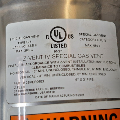 Z-FLEX, 6in X 3ft, Stainless Single Wall Pipe PN:2SVEP0603