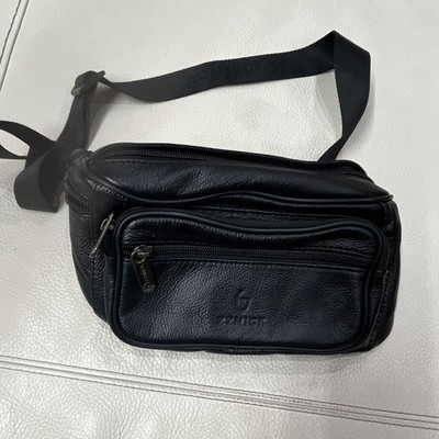 Zznick Black Belt Bag Fanny Pack Zip Closure Multi Pockets Adjustable Strap