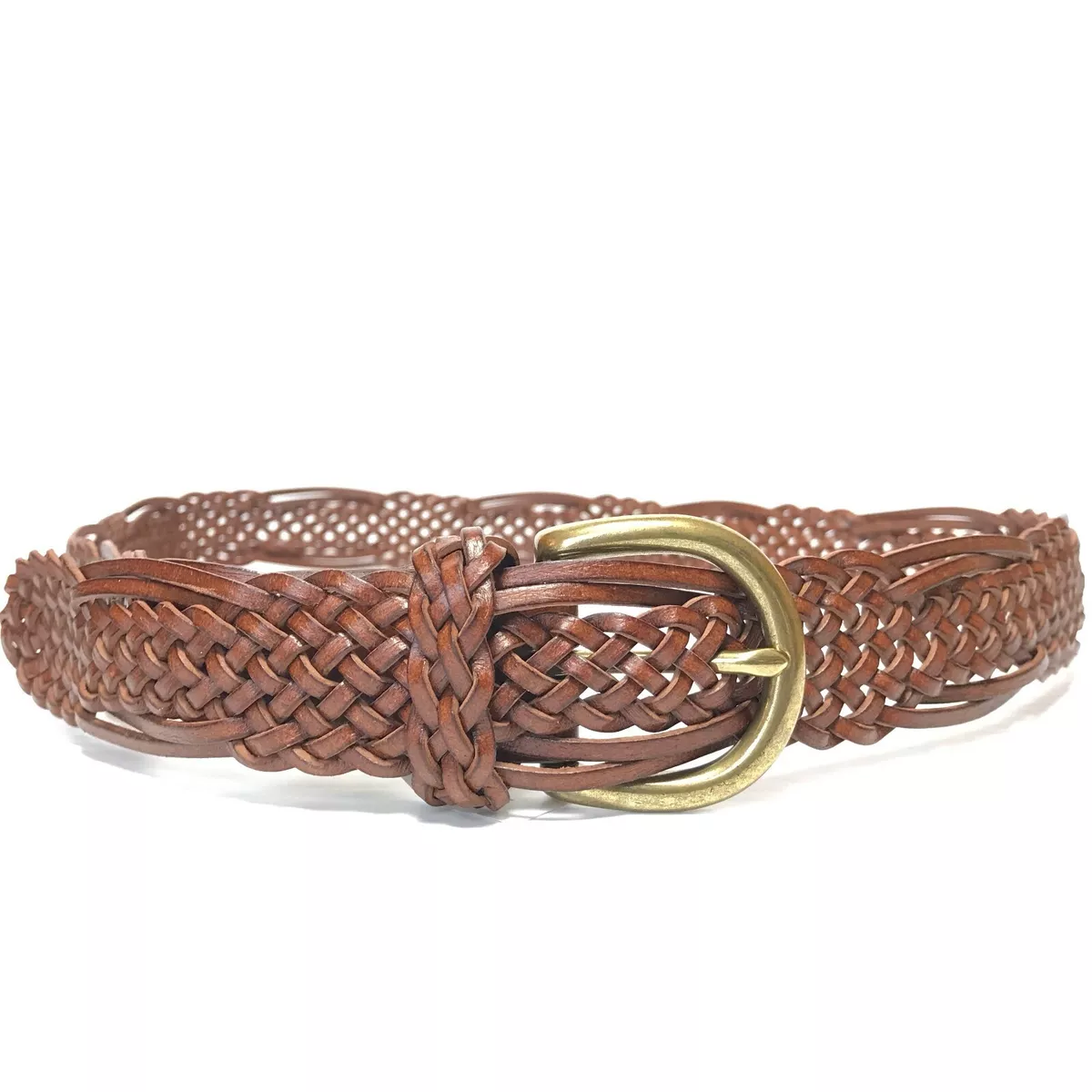 Target Belt Womens Medium Brown Braided Bonded Leather Casual Gold Buckle  Ladies