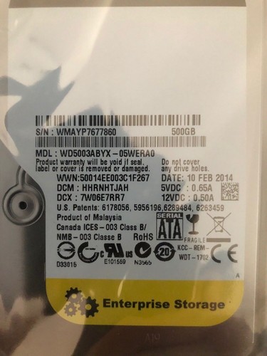*New F/S* Western Digital (WD5003ABYX) 500GB,7200RPM, 3.5" SATA Internal HDD - Picture 1 of 4
