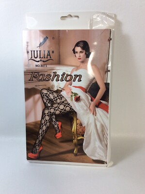 Julia Sexy Fishnet Pantyhose  Black One Size #8073 Diamond Pattern NEW
