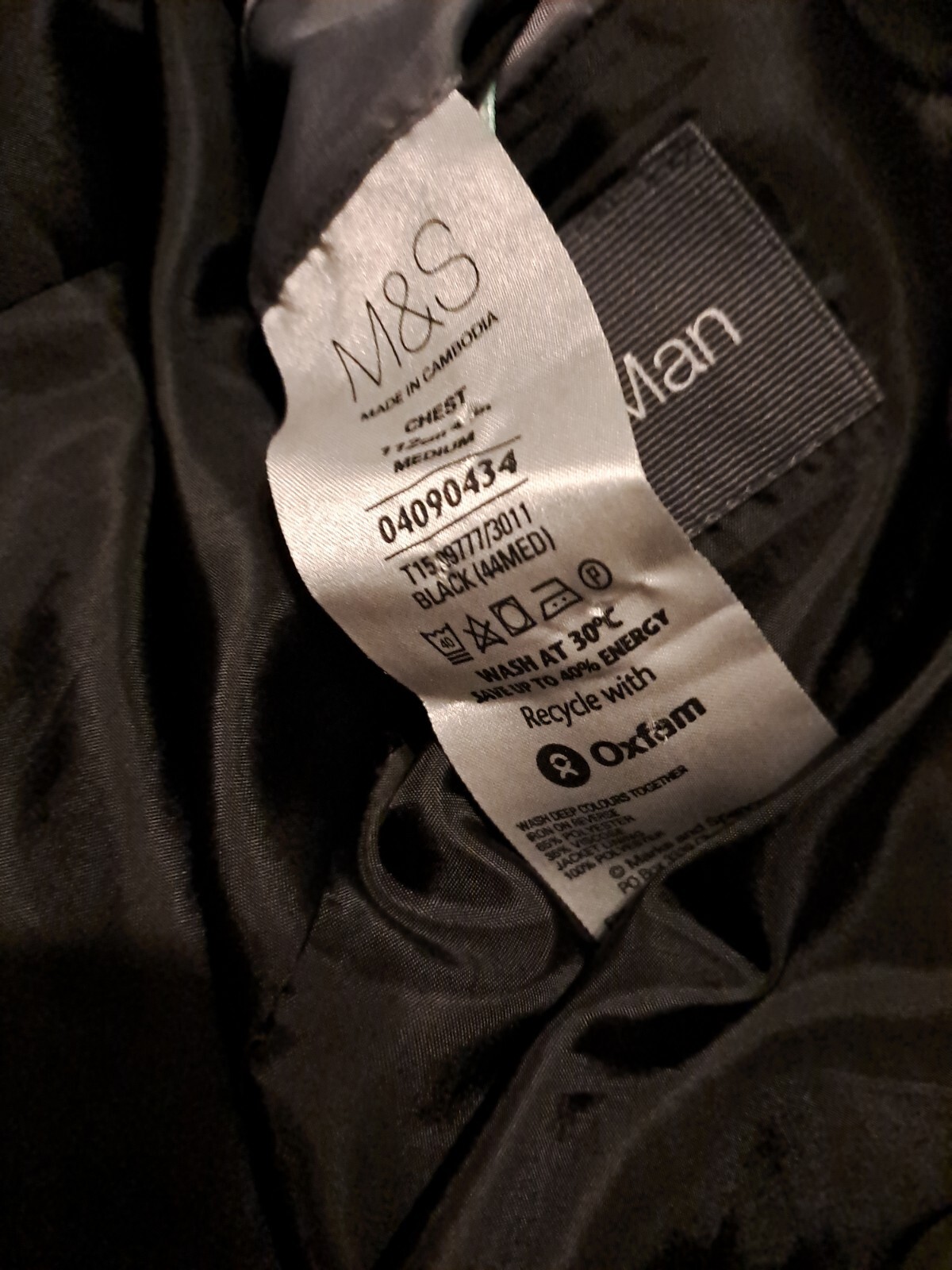 Marks & Spencer’s Man Black Pinstripe Suit Jacket 44M & Trousers 36w