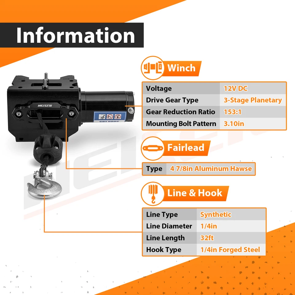 Kit de cabrestante y placa de montaje 3000 lb ATV para Polaris Sportsman XP 1000 2015-2025 Foto 2 de 4