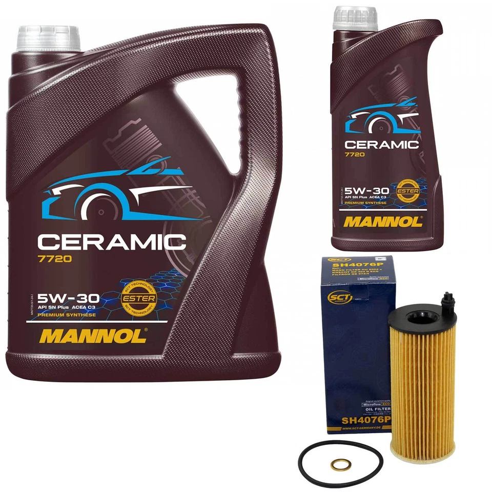 Motoröl Set MANNOL 5W-30 Ceramic Plus 6 Liter + Ölfilter für BMW 1er Mini Toyota