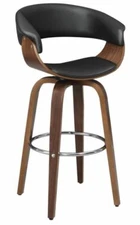 Upholstered Swivel Bar Stool in Walnut and Black