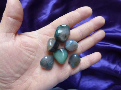 Agate 6 Rolled Stones Blue Green The Largest Made 2.6cm 47 Grams Lot 1873