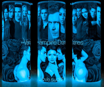 Glow in the Dark Vampire Diaries Love Sucks Damon & Stefan No Shirts Cup Tumbler