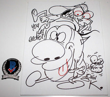 JOHN K THE REN & STIMPY SHOW HAND DRAWN ORIGINAL SIGNED 11x14 ART SKETCH BAS COA