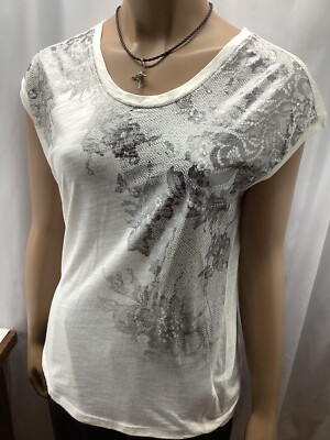 Express Ivory & Silver Floral Design Top Womens Size XS 210906MGO/WTB