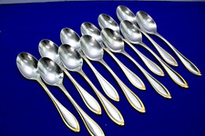 12 OVAL SOUP SPOONS Schmidt, Carl John, SMD1G 18-10 EDELSTHALROSTFREI GOLD TRIM