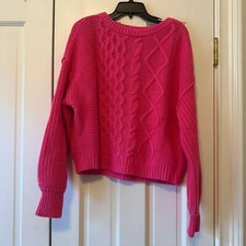 Free People Dream Cable Knit Sweater in Hibiscus Highlight Pink Size Small