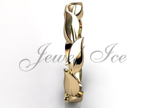 14k Yellow Gold Leaf and Vine Unique Floral Wedding Band LB-2016-2 - 第 4/5 張圖片