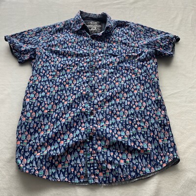 Broken Threads Shirt Mens Medium Blue Buoy Print Button Front S/S