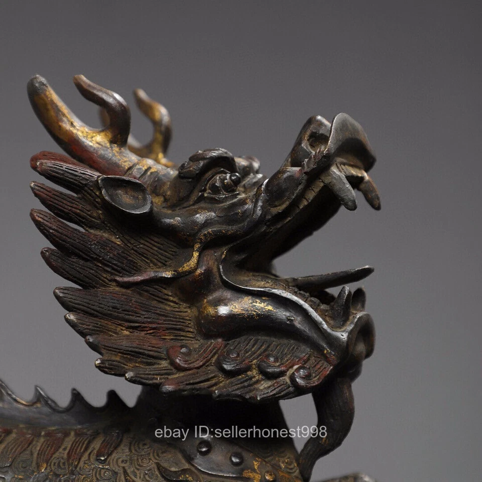 China Cobre Dorado Palacio Foo Perro León Qilin Kirin Kylin Bestia Estatua 30cm Foto 2 de 4