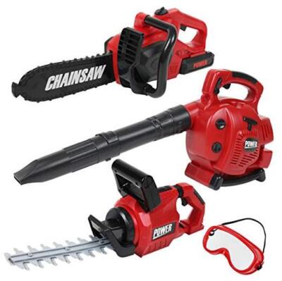 Power Garden Tools Set for Kids Battery Operated Toy Leaf Blower, Hedge 