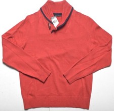 Sean John Mens Casual Knit Fire Red Button Up Shawl Sweater Y2K