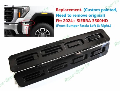 Gloss Black Front Bumper Fascia Fender 3500 Emblems 2024+ GMC SIERRA 3500HD
