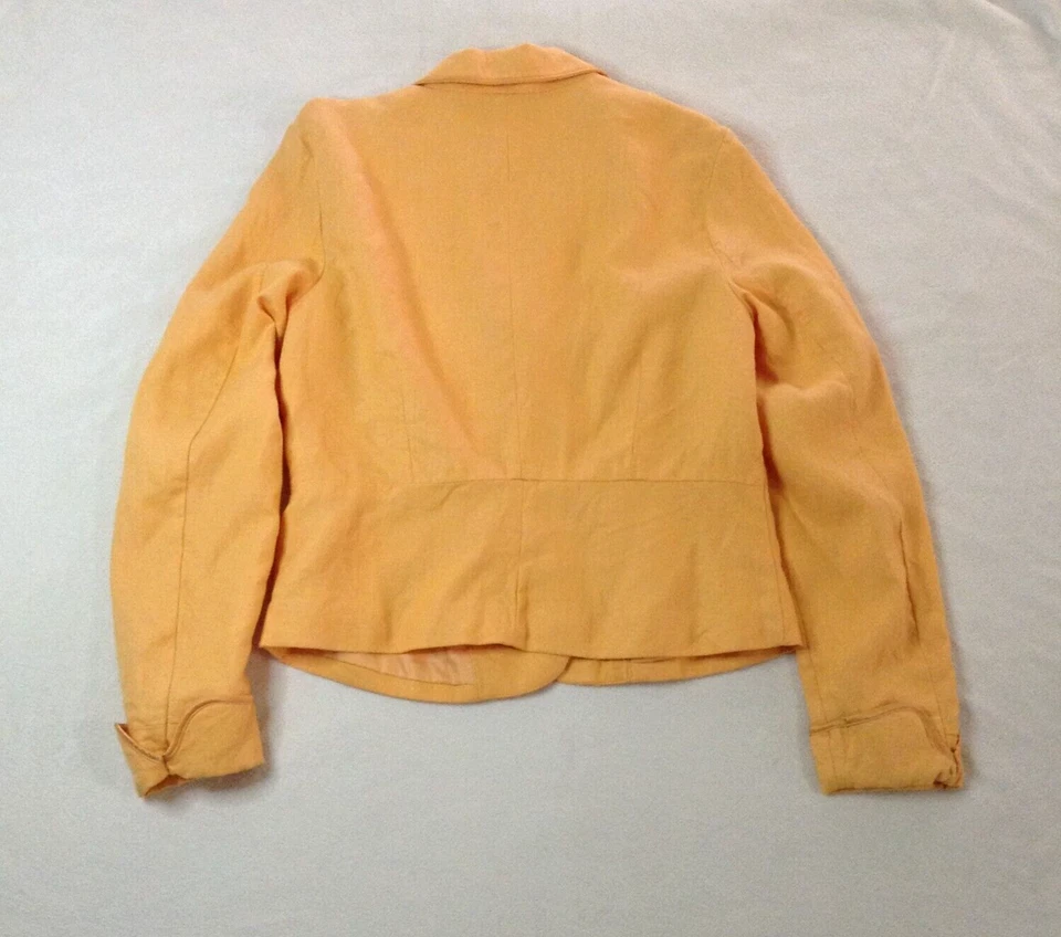 Blazer feminino antigo marinho amarelo laranja 100% linho forrado jaqueta 2 bolsos tamanho M - Imagem 2 de 4