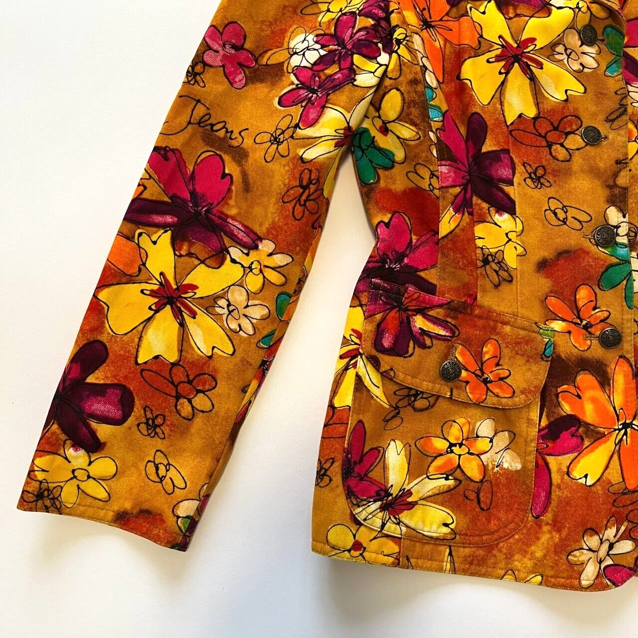 Blazer vintage MOSCHINO jeans floreale The Nanny anni 90 XS S multicolore