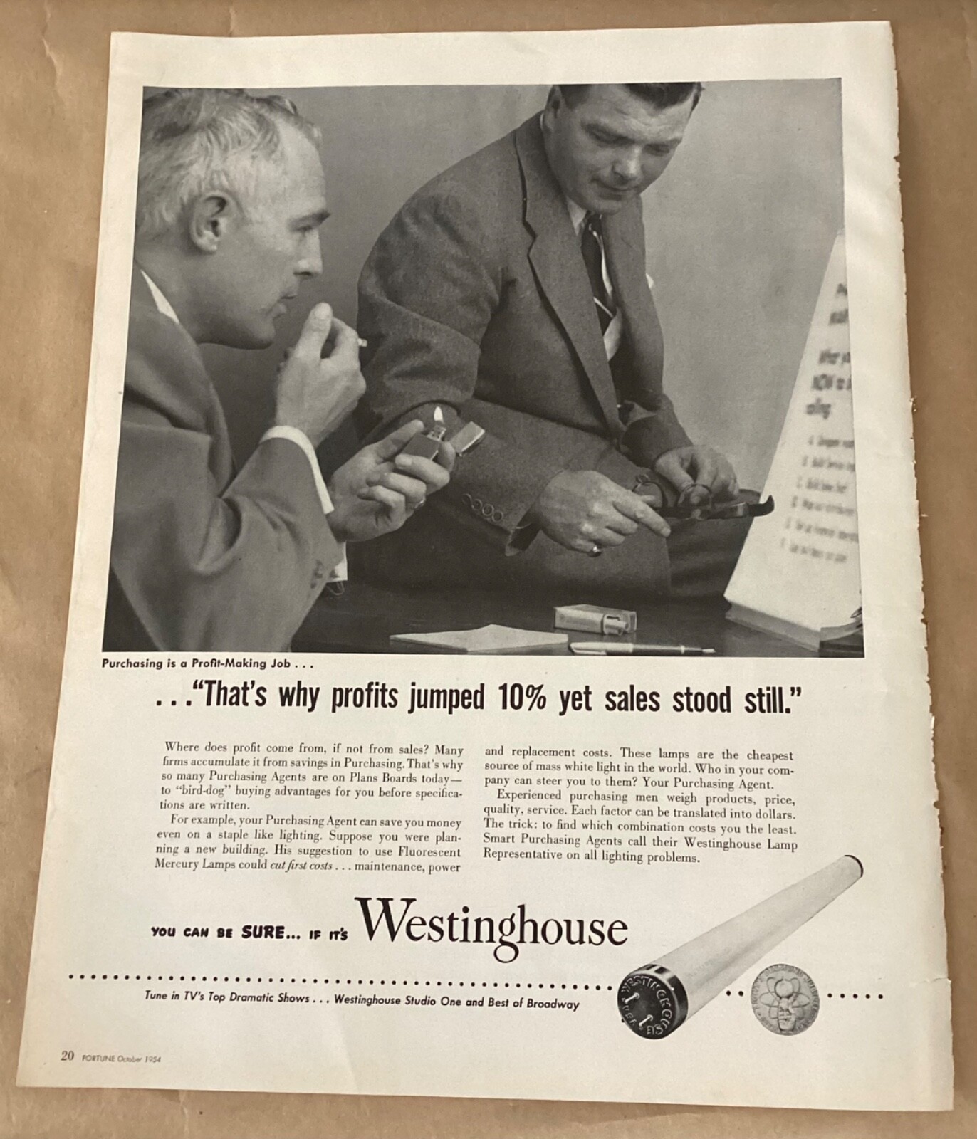 Westinghouse print ad 1954 vintage 1950s art industry bulbs flourescent lamps