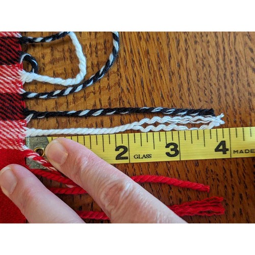 Cashmere And Acrylic Red White Black Plaid Scarf Hand Wash Dry Flat With Fringe - Picture 4 of 11