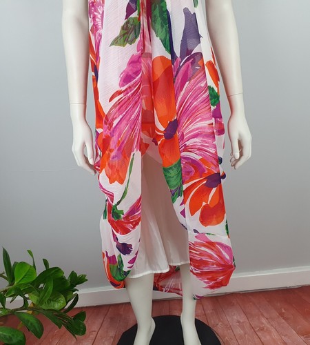 Katies Size 12 Maxi Dress Empire Waist White Floral Spaghetti Strap Lined Tiered - Picture 4 of 12