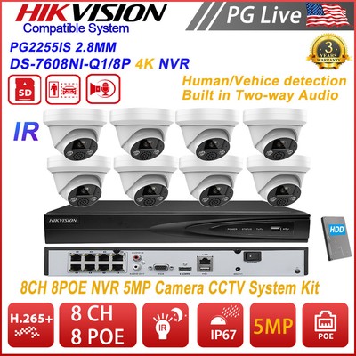 Hikvision 8CH 8POE NVR 5MP IR POE Turret IP Camera Two-Way Audio CCTV System Lot