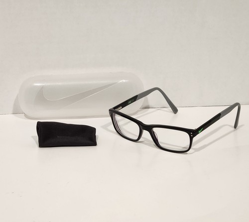 Nike Eyeglasses Frames 7237 001 140 Black Gray Green Rectangular Rim Case Cloth - Picture 2 of 21