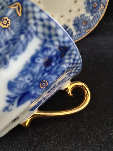 2 x Lomonosov Porcelain Tea Sets Cup and Saucer Bridesmaid Baskets Blue 4 pcs - Picture 16 of 16
