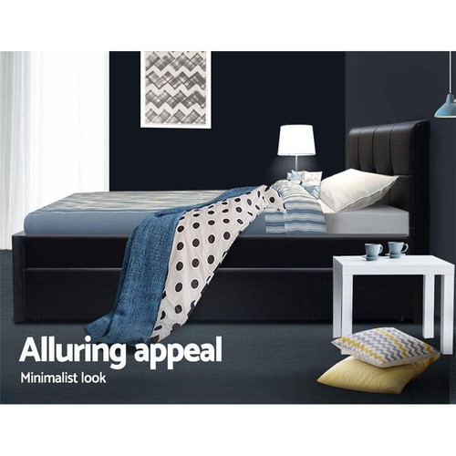 Artiss Bed Frame King Single Size Trundle Daybed Black - Picture 4 of 7