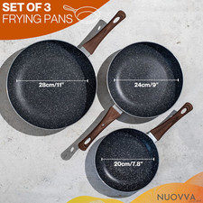 Nuovva Induction Hob Pan Set – 3pcs Non Stick Chefs Pans – Kitchen Marble Frying